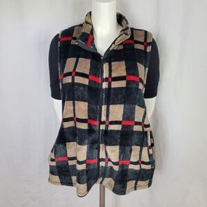 Effeci Woman Plaid Zip Front Double‎ Pocket Vest